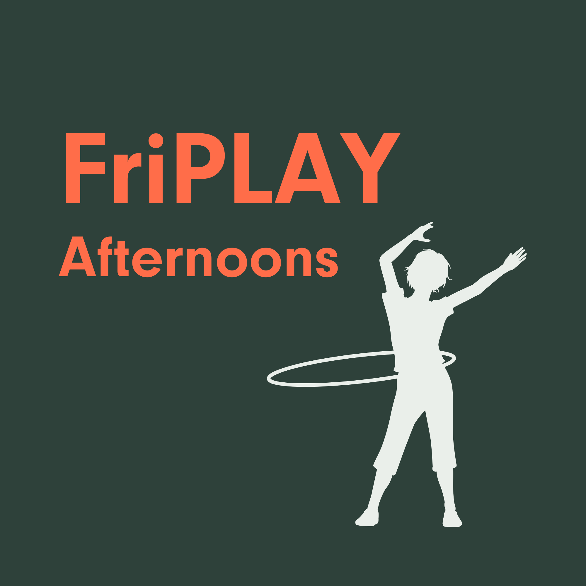 Graphically designed image that says, "FriPLAY Afternoons" with a white figure jumping rope.
